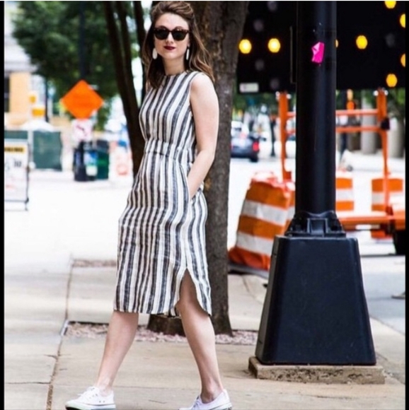 LOFT Dresses & Skirts - LOFT Ann Taylor Striped Linen Midi Dress Womens Size 10T